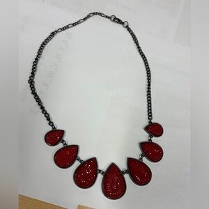 Sparkly Red Teardrop Statement Necklace